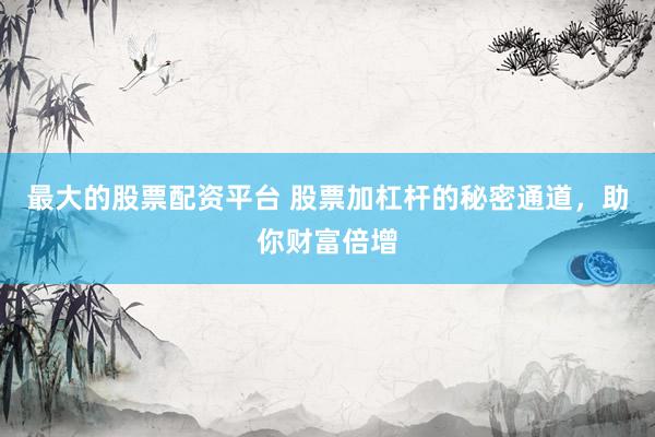 最大的股票配资平台 股票加杠杆的秘密通道，助你财富倍增